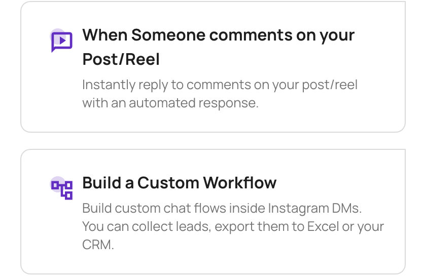Automation type options, with When Someone comments on your Post/Reel listed first